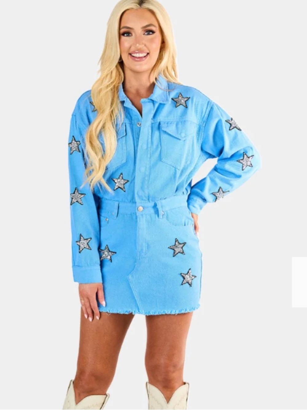 Raelynn X Buddy Love Star Embellished Denim Dress M